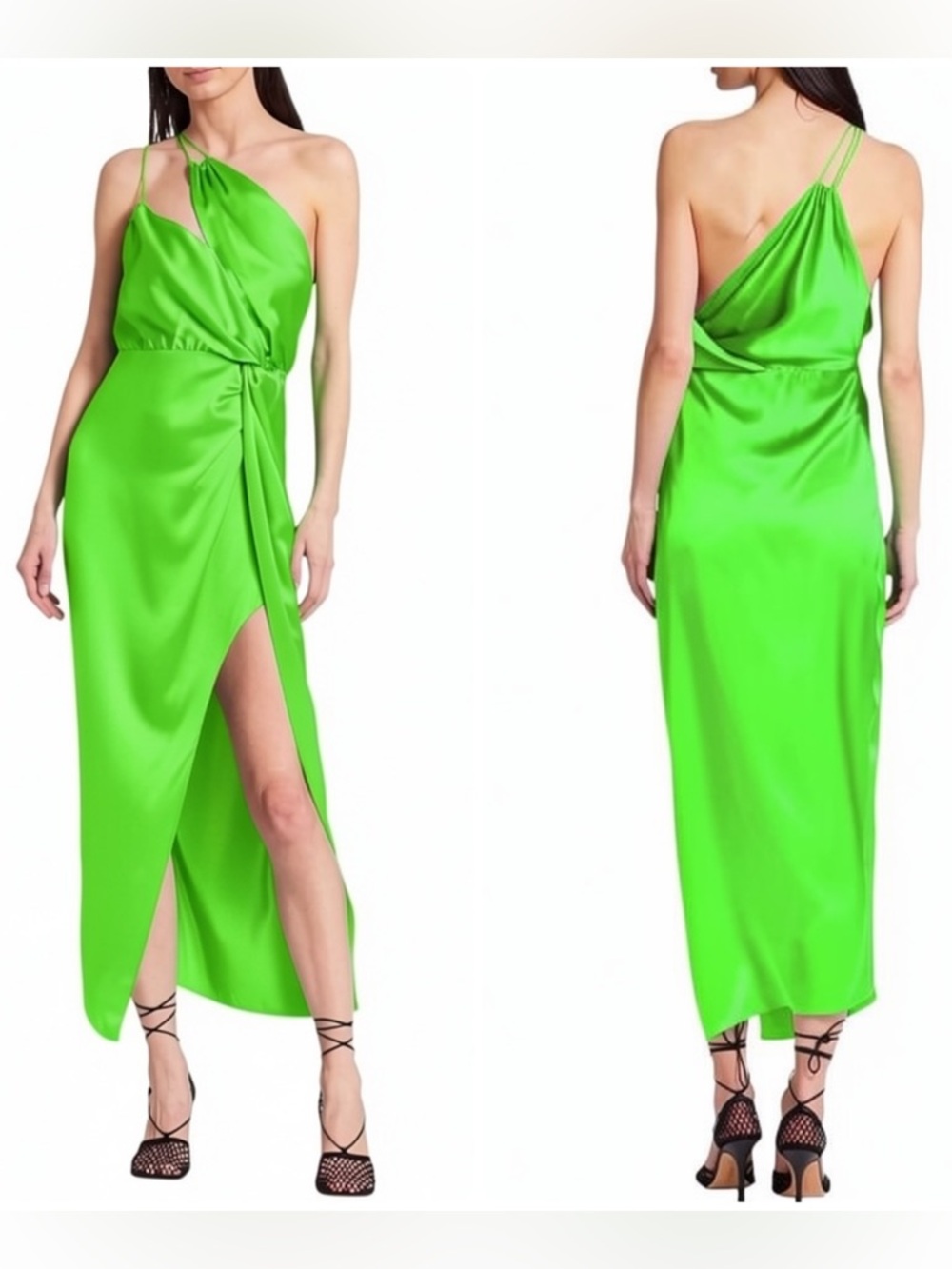 The SEI SILK Strappy Knotted One-Shoulder Side-Slit Gown Dress NWT $989